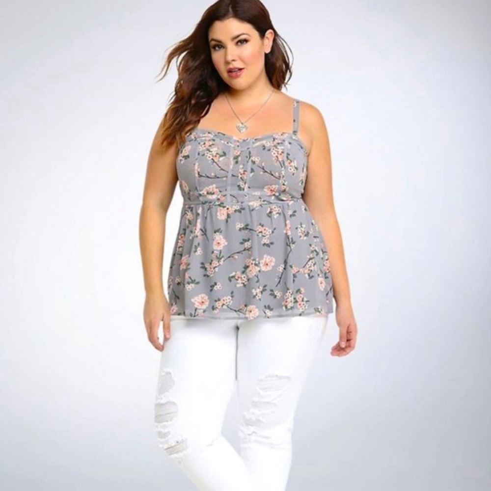 Torrid Women’s Tank Gray Peach Floral Chiffon Babydoll Plus 5X
